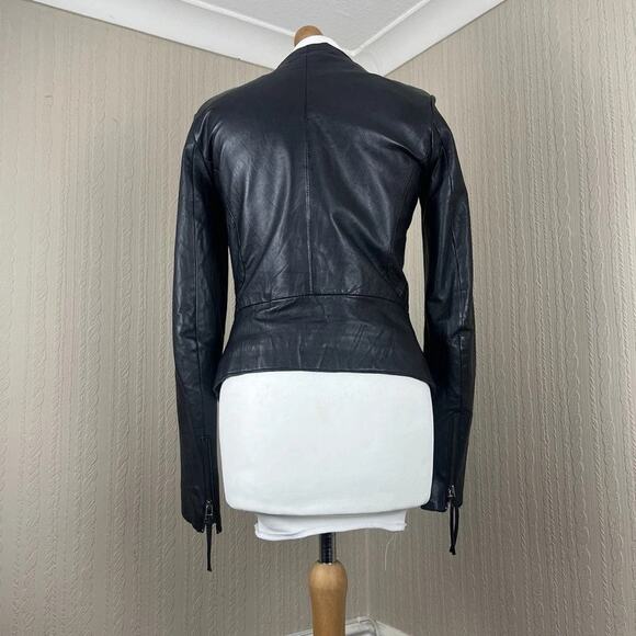 Kate Moss Top Shop Leather Zip Top Pocket Asymmetric Jacket  - UK 14 Black - Picture 4 of 7